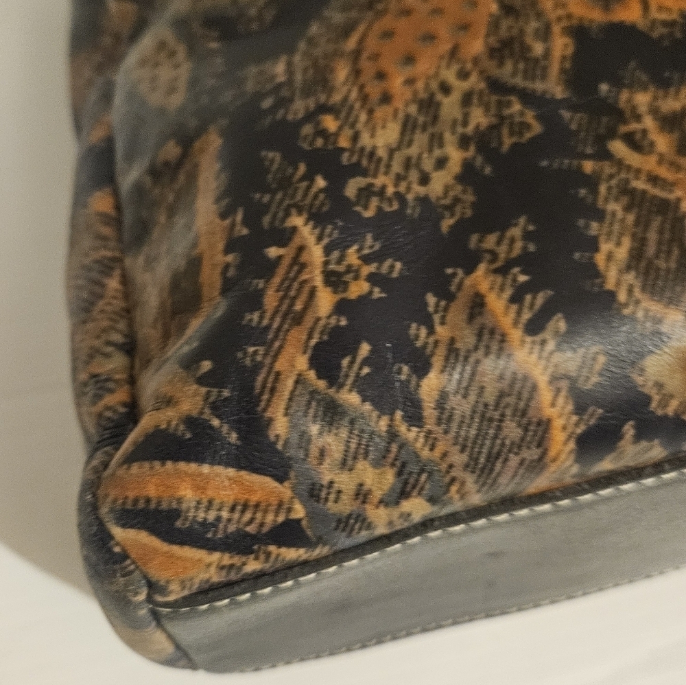 Patricia Nash Toscano Floral & Paisley Leather Satchel Blue w/ Leather Trim Rare - Picture 10 of 16